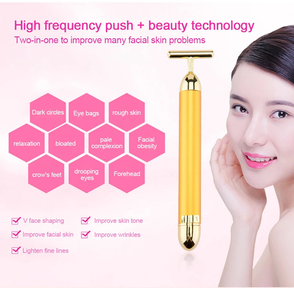 24K Gold T-Shape Vibrating Face Roller