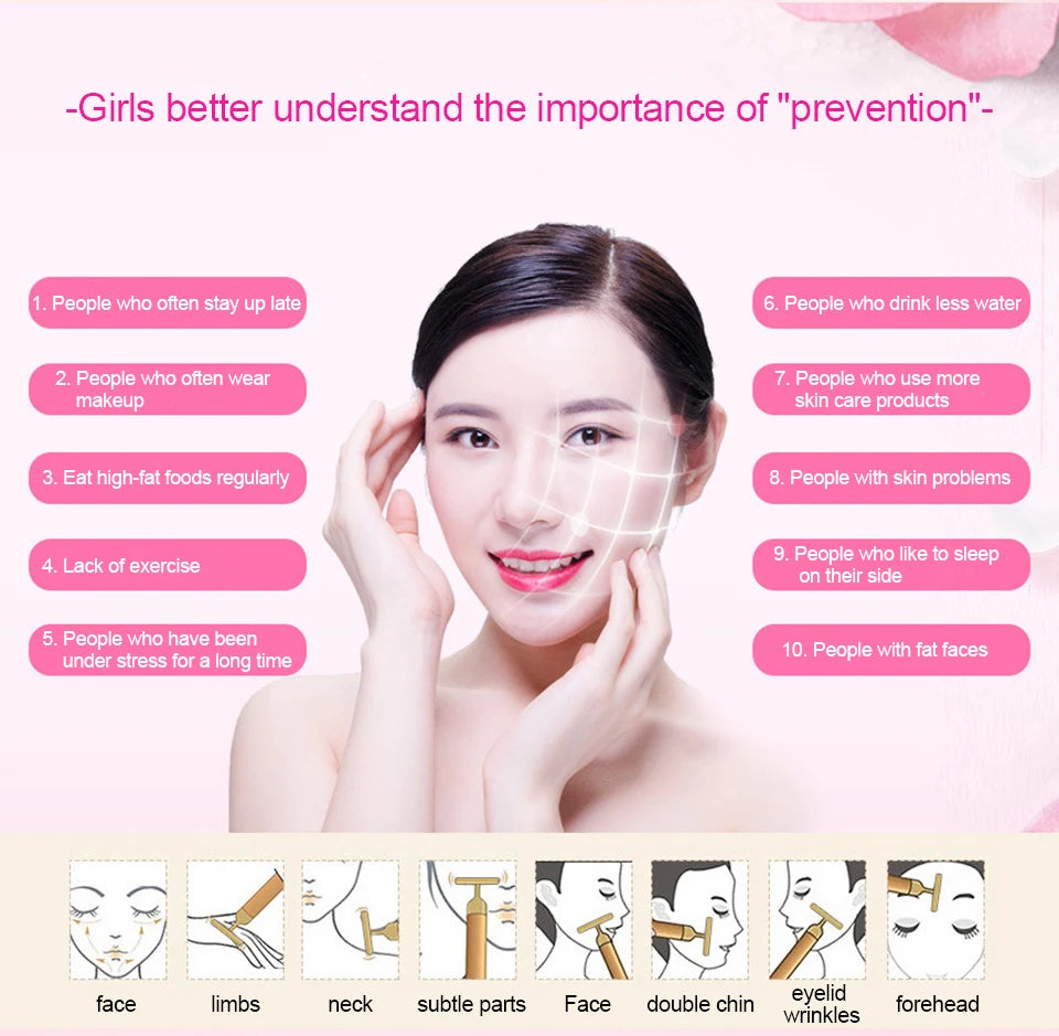 24K Gold T-Shape Vibrating Face Roller