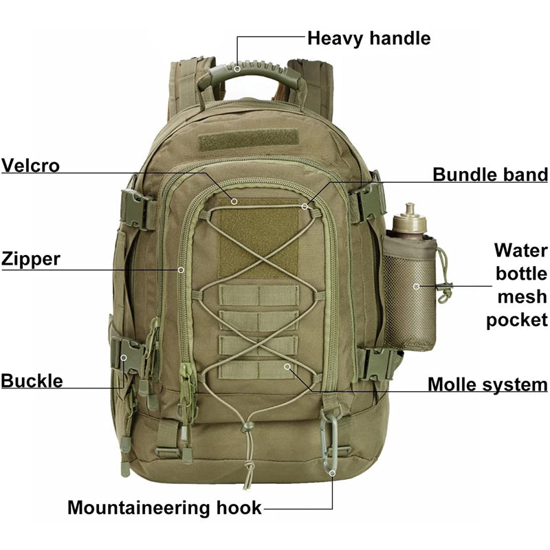 65L Tactical Hiking Backpack for Men