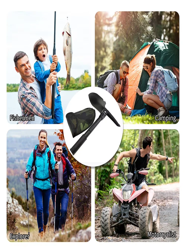 Foldable Truck-Mounted Camping Shovel with Compass