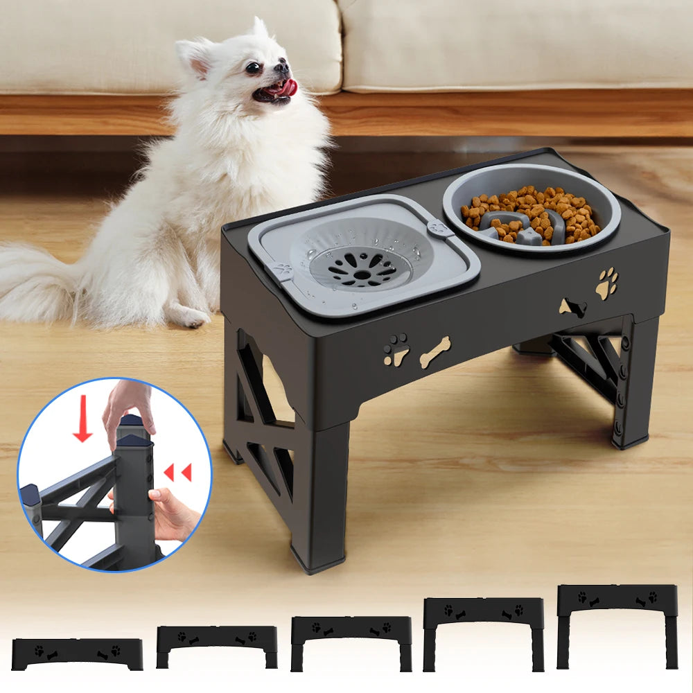 3-in-1 Adjustable Height Pet Feeder with Double Bowls