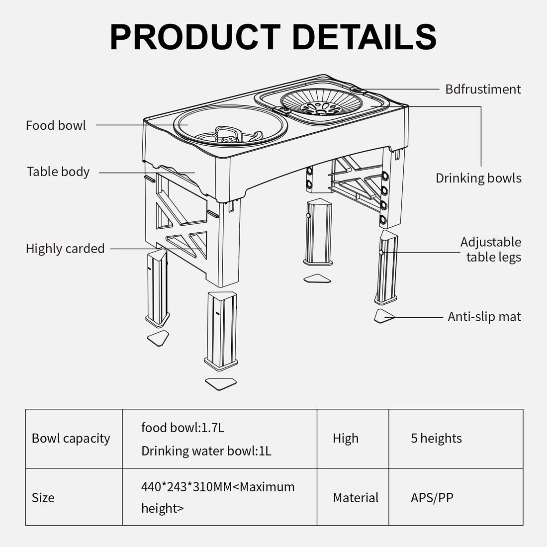 3-in-1 Adjustable Height Pet Feeder with Double Bowls