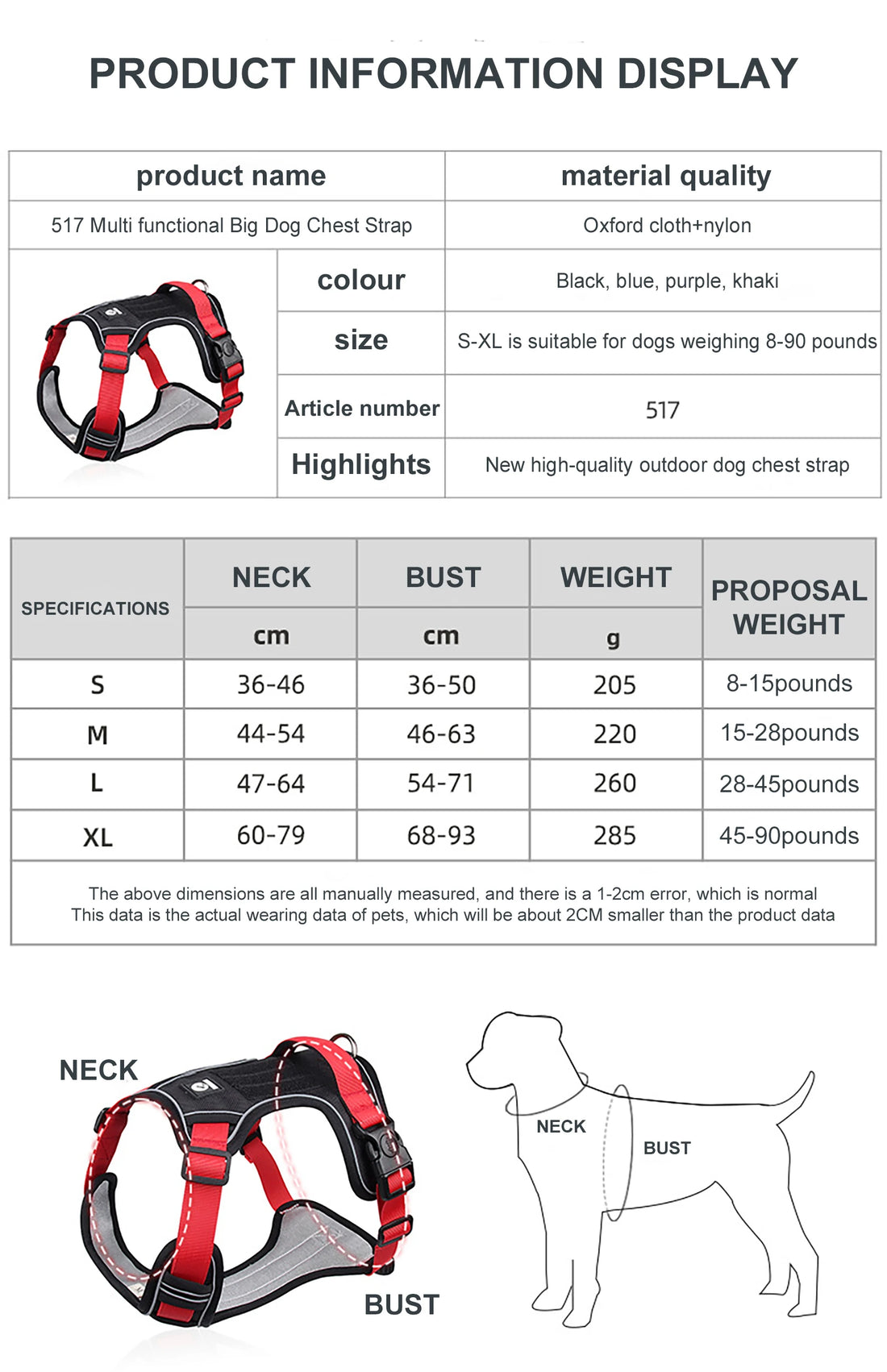 Reflective Tactical Dog Harness for Medium & Large Dogs