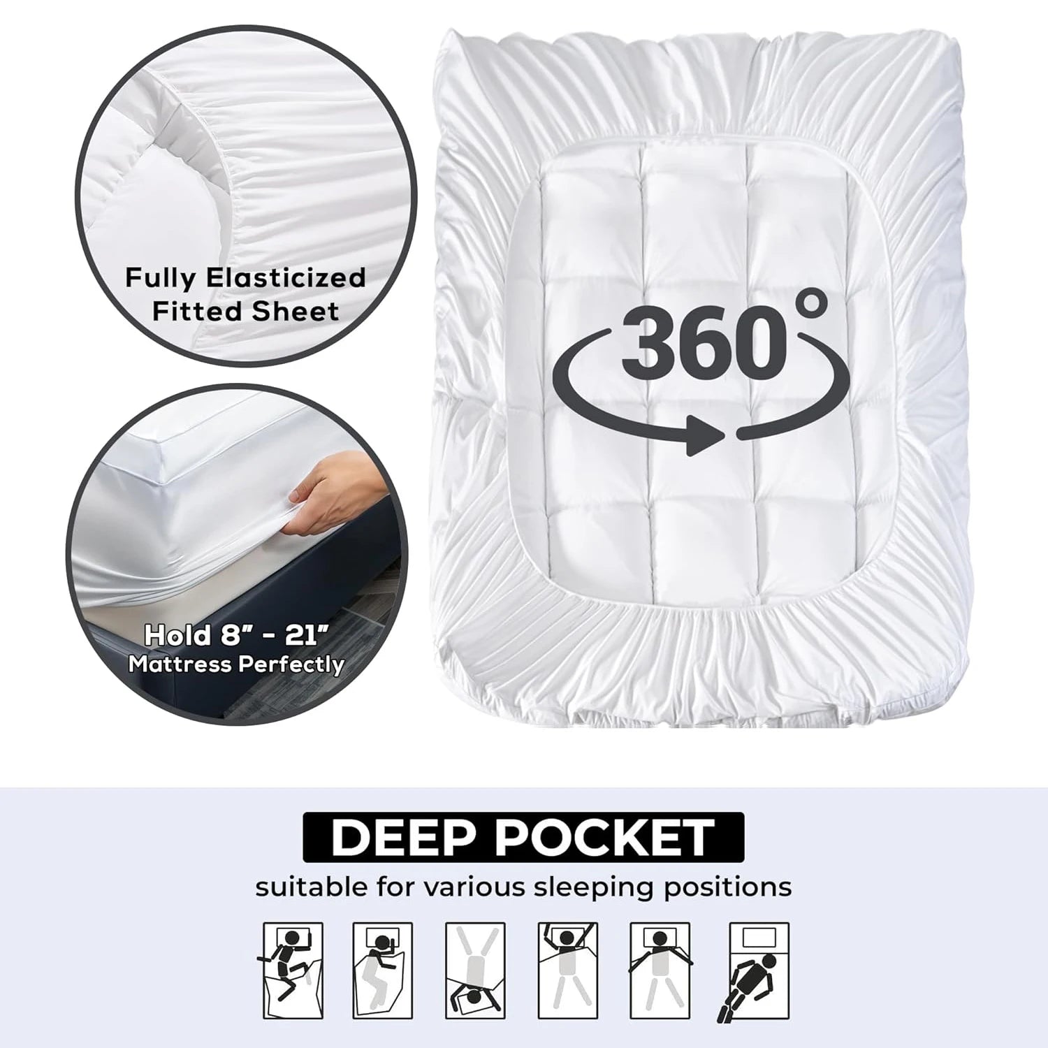 Extra Thick Cooling Mattress Topper with Down Alternative Filling