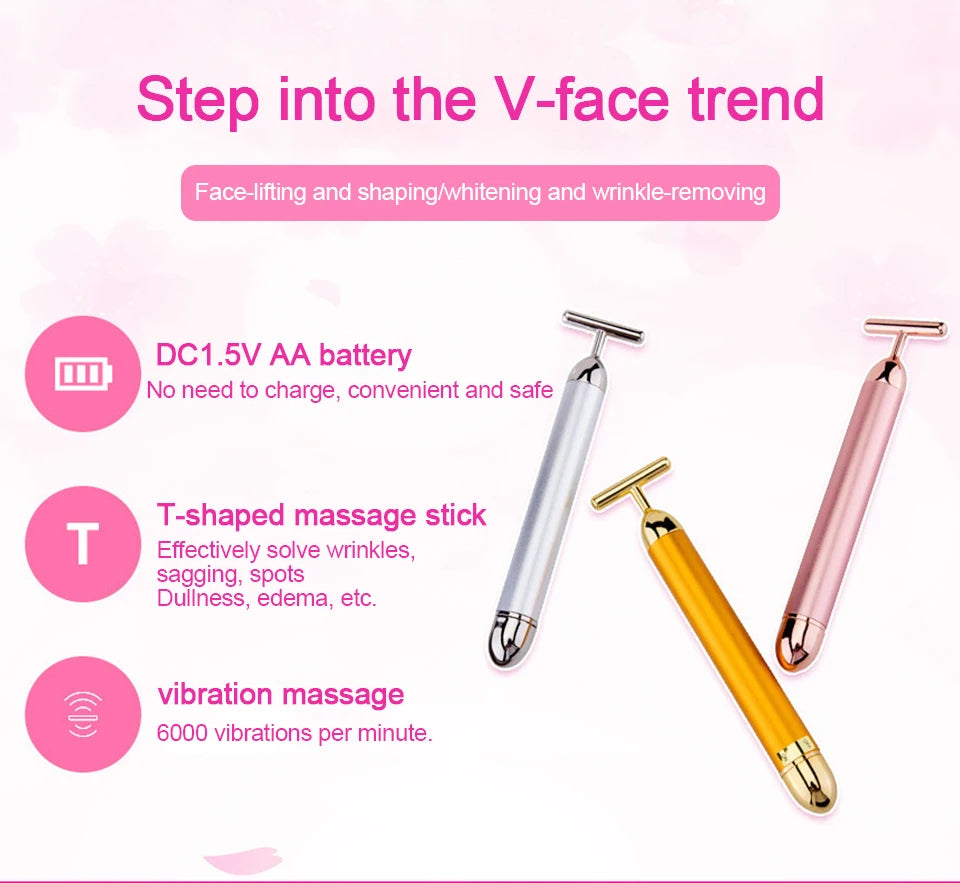 24K Gold T-Shape Vibrating Face Roller