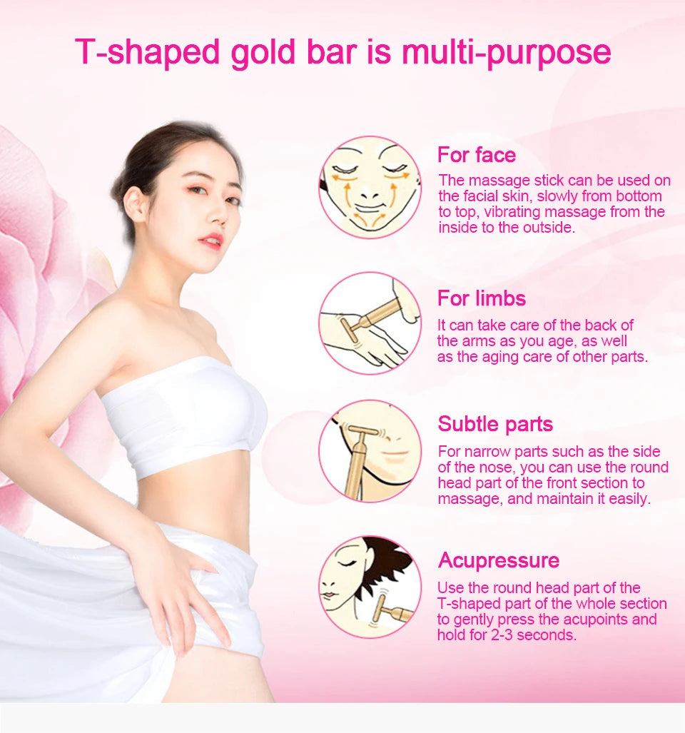 24K Gold T-Shape Vibrating Face Roller