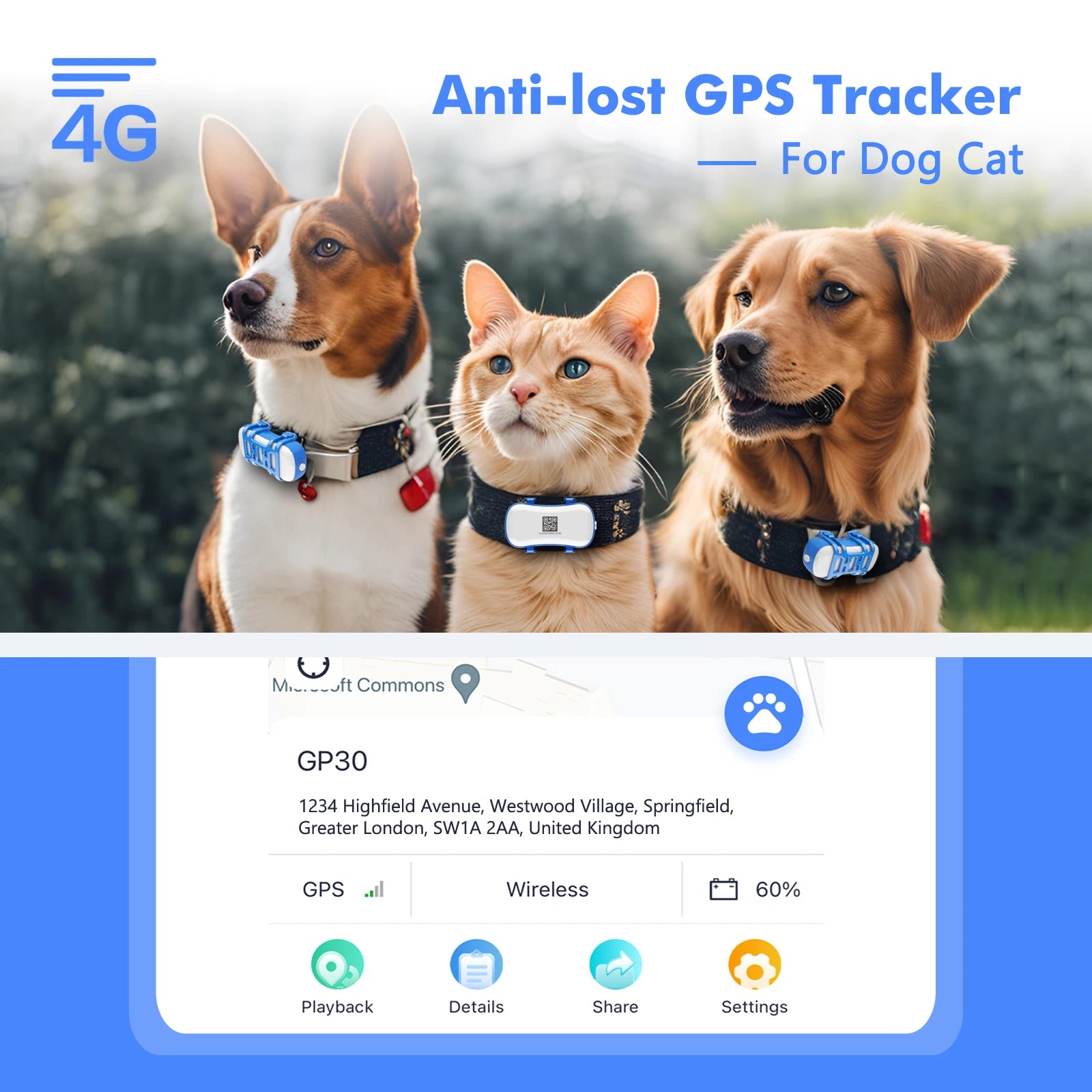 4G GPS Pet Tracker for Dogs & Cats