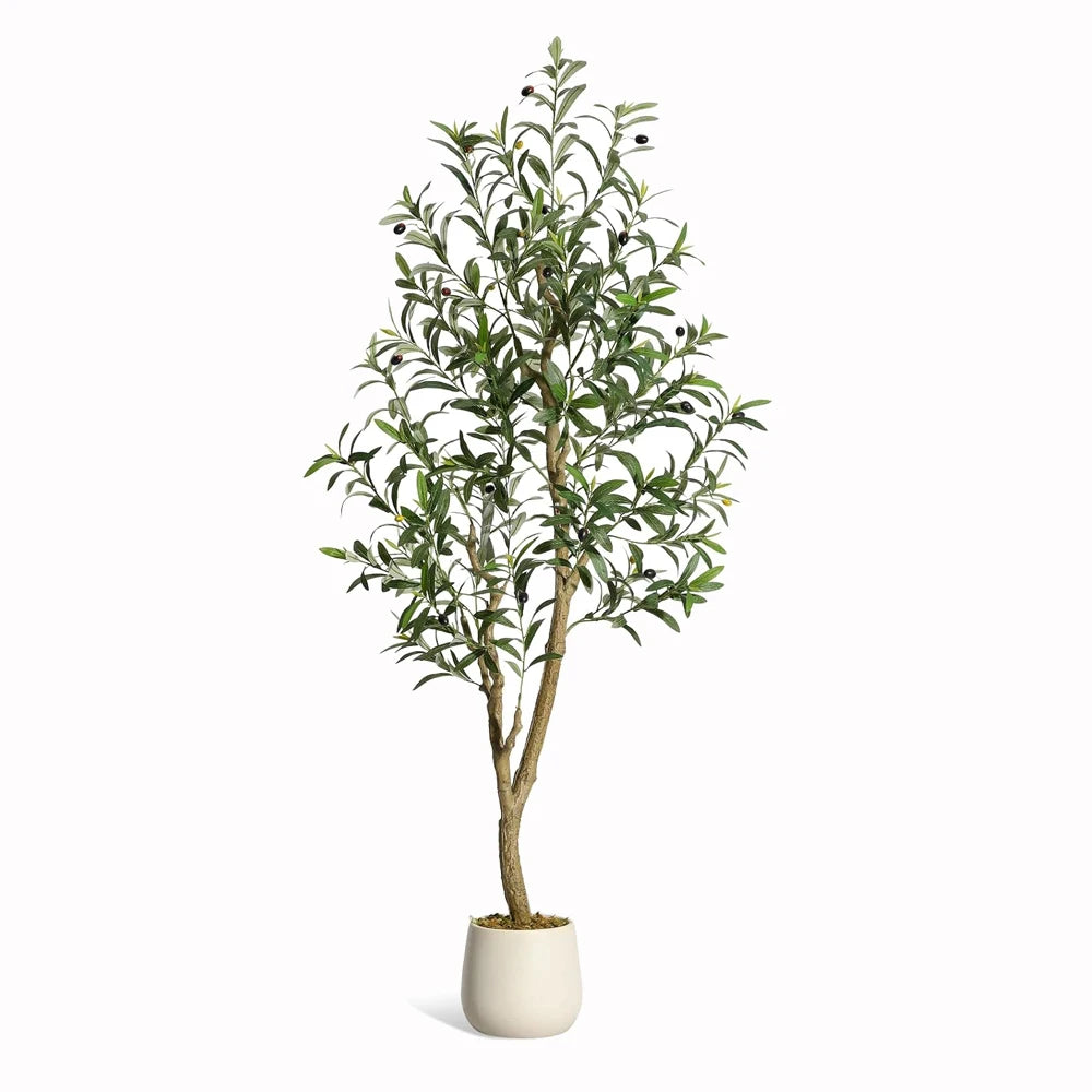 5-7ft Artificial Olive Tree with White Planter