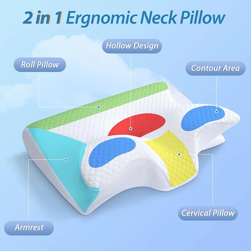 2-in-1 Memory Foam Cervical Neck Pillow