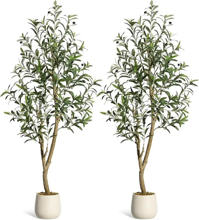 5-7ft Artificial Olive Tree with White Planter