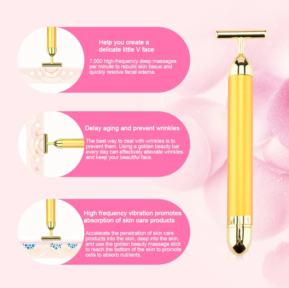 24K Gold T-Shape Vibrating Face Roller