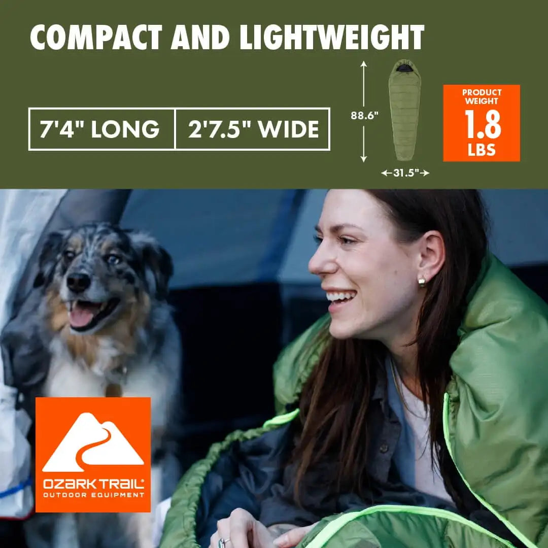 Ozark Trail 50°F Compact Mummy Sleeping Bag – Green