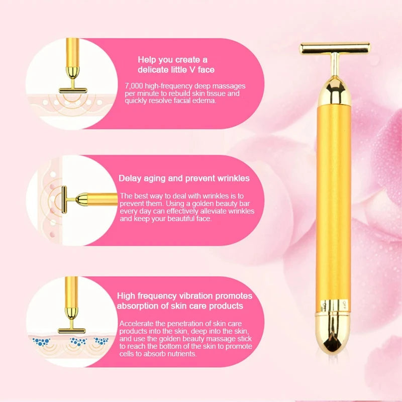 24K Gold T-Shape Vibrating Face Roller