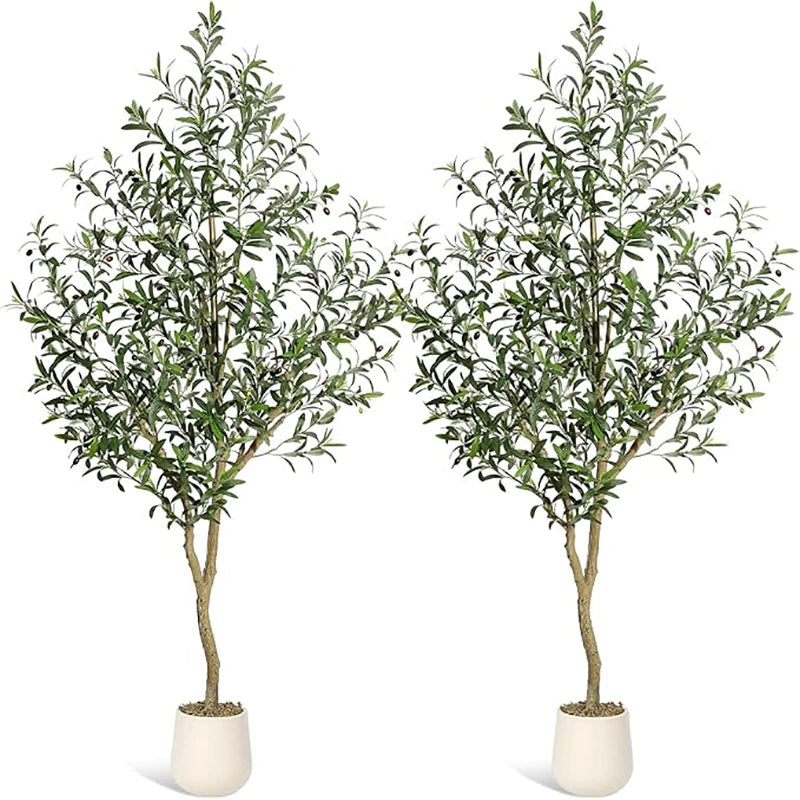 5-7ft Artificial Olive Tree with White Planter