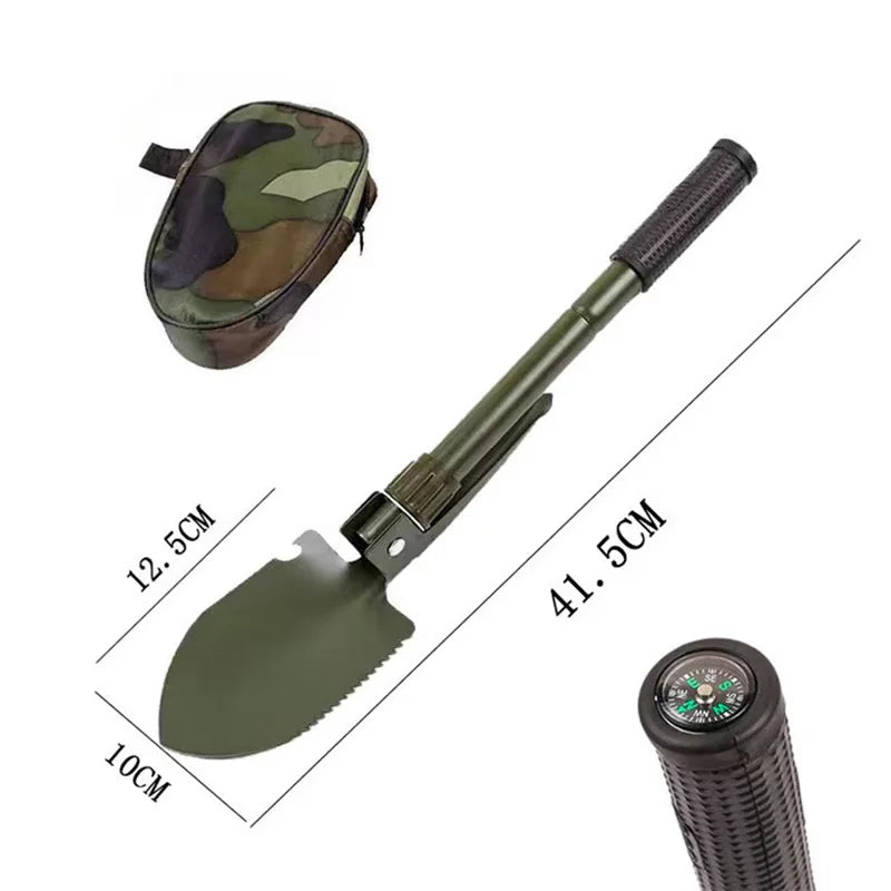 Foldable Truck-Mounted Camping Shovel with Compass