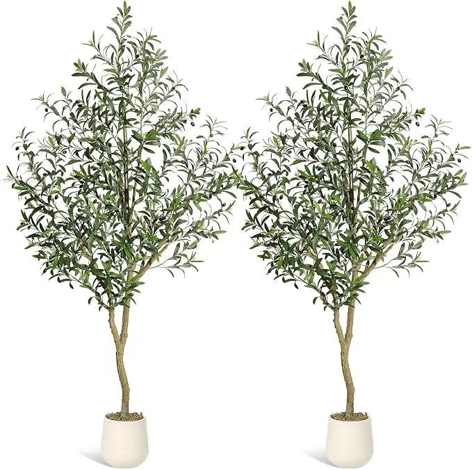 5-7ft Artificial Olive Tree with White Planter