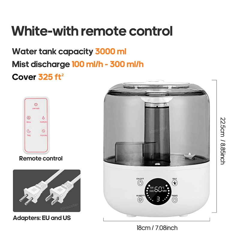 KINSCOTER 3L Air Humidifier with Remote & Timer