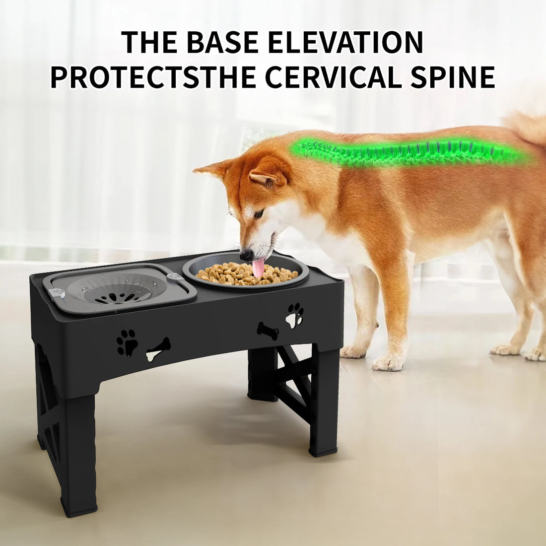 3-in-1 Adjustable Height Pet Feeder with Double Bowls