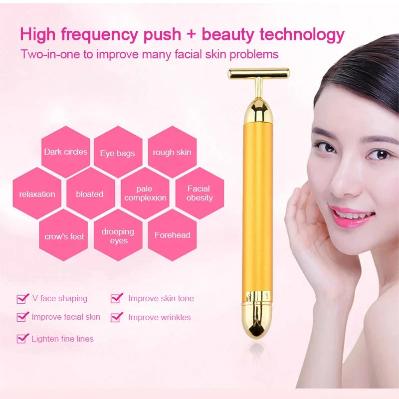 24K Gold T-Shape Vibrating Face Roller