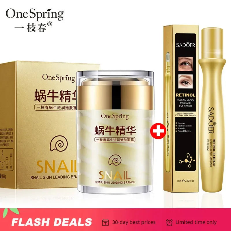 Snail Face Cream & Retinol Eye Massage Roller Set