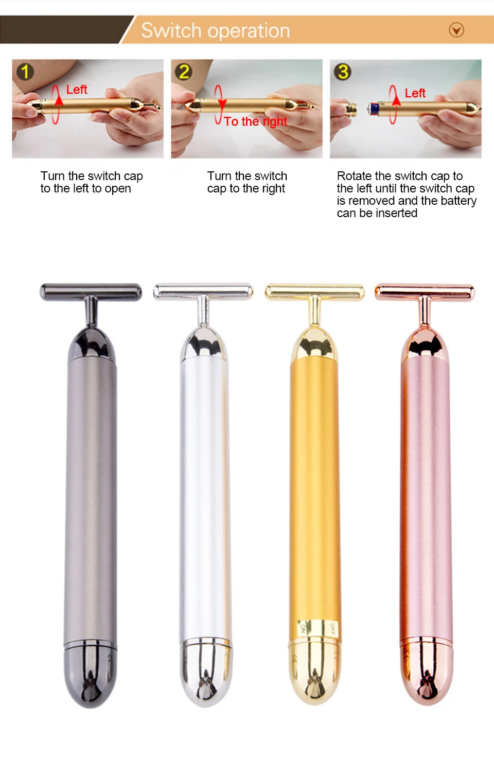 24K Gold T-Shape Vibrating Face Roller