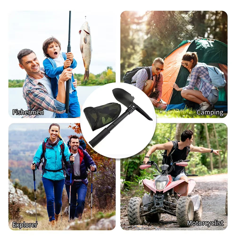 Foldable Truck-Mounted Camping Shovel with Compass