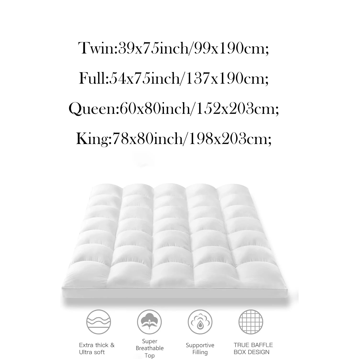 Extra Thick Cooling Mattress Topper with Down Alternative Filling