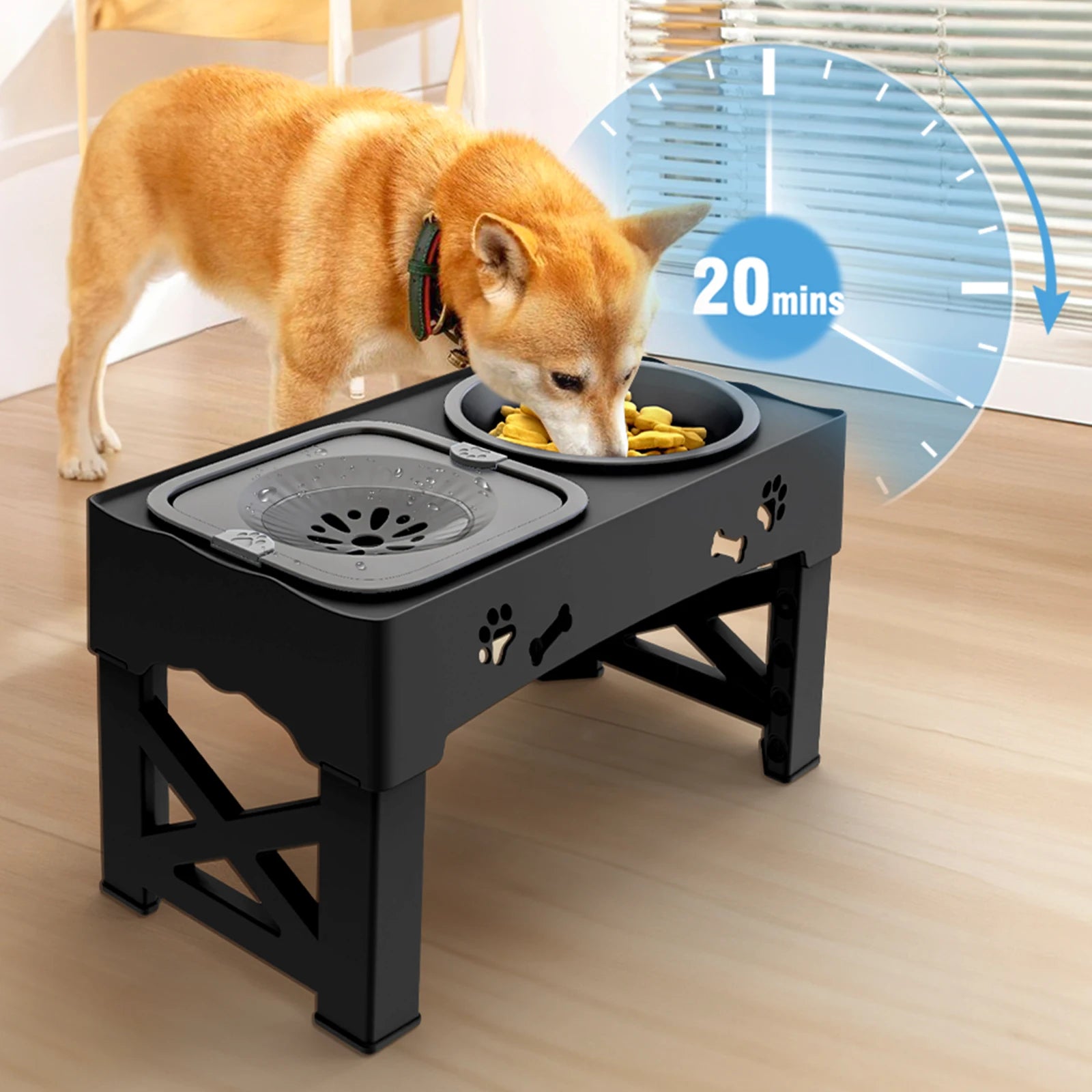 3-in-1 Adjustable Height Pet Feeder with Double Bowls