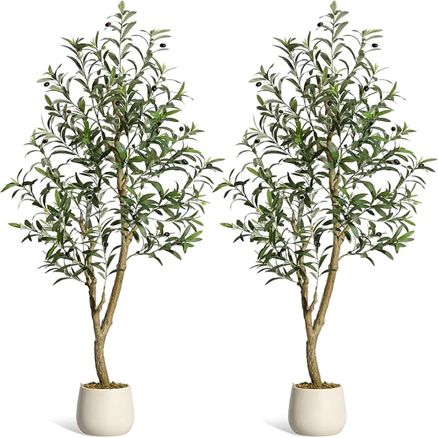 5-7ft Artificial Olive Tree with White Planter