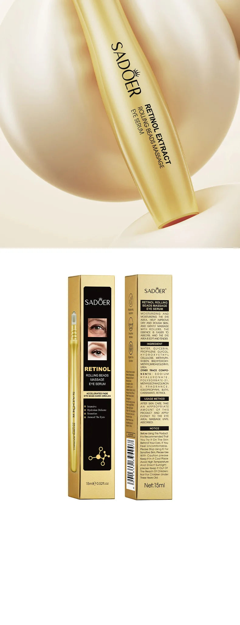 Snail Face Cream & Retinol Eye Massage Roller Set