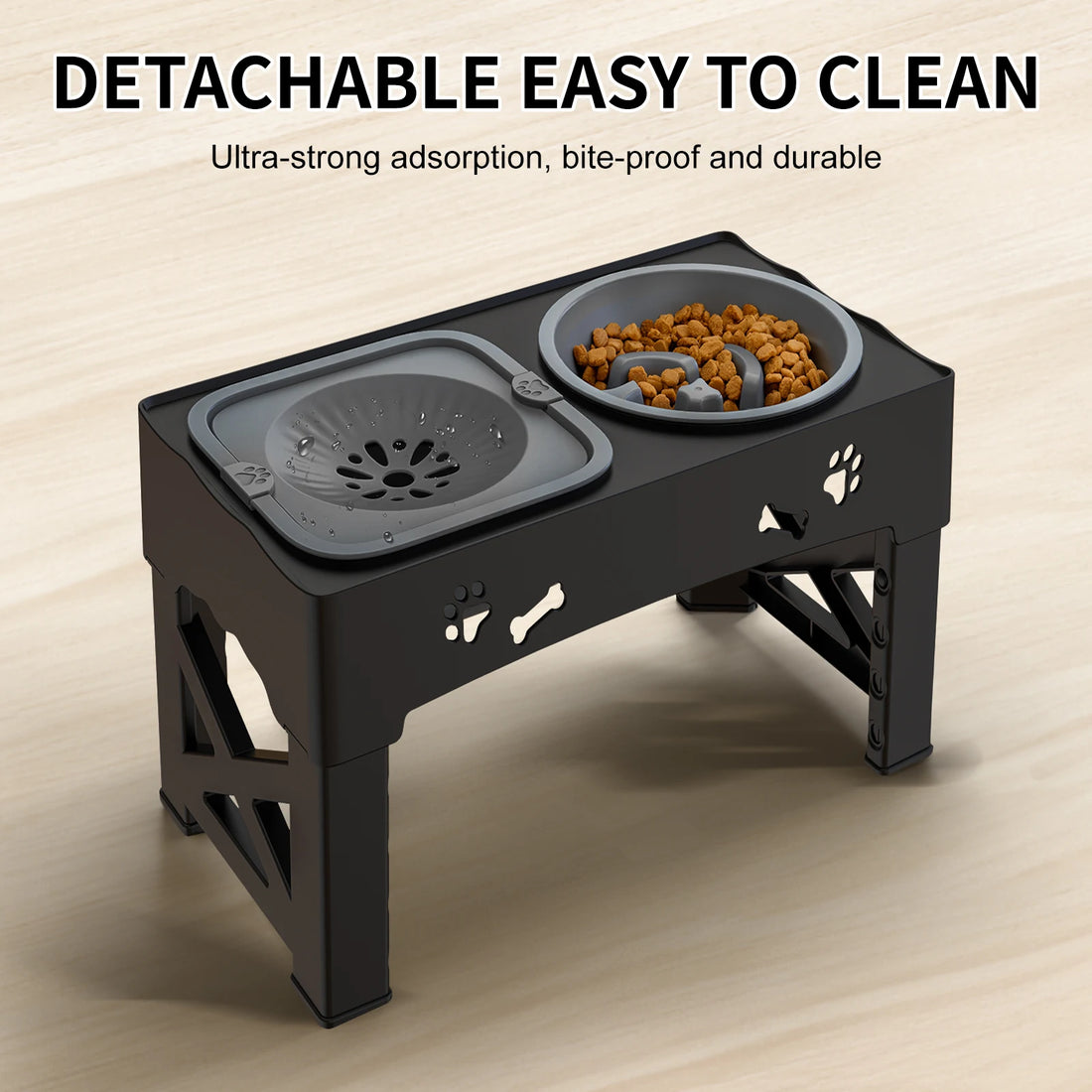 3-in-1 Adjustable Height Pet Feeder with Double Bowls