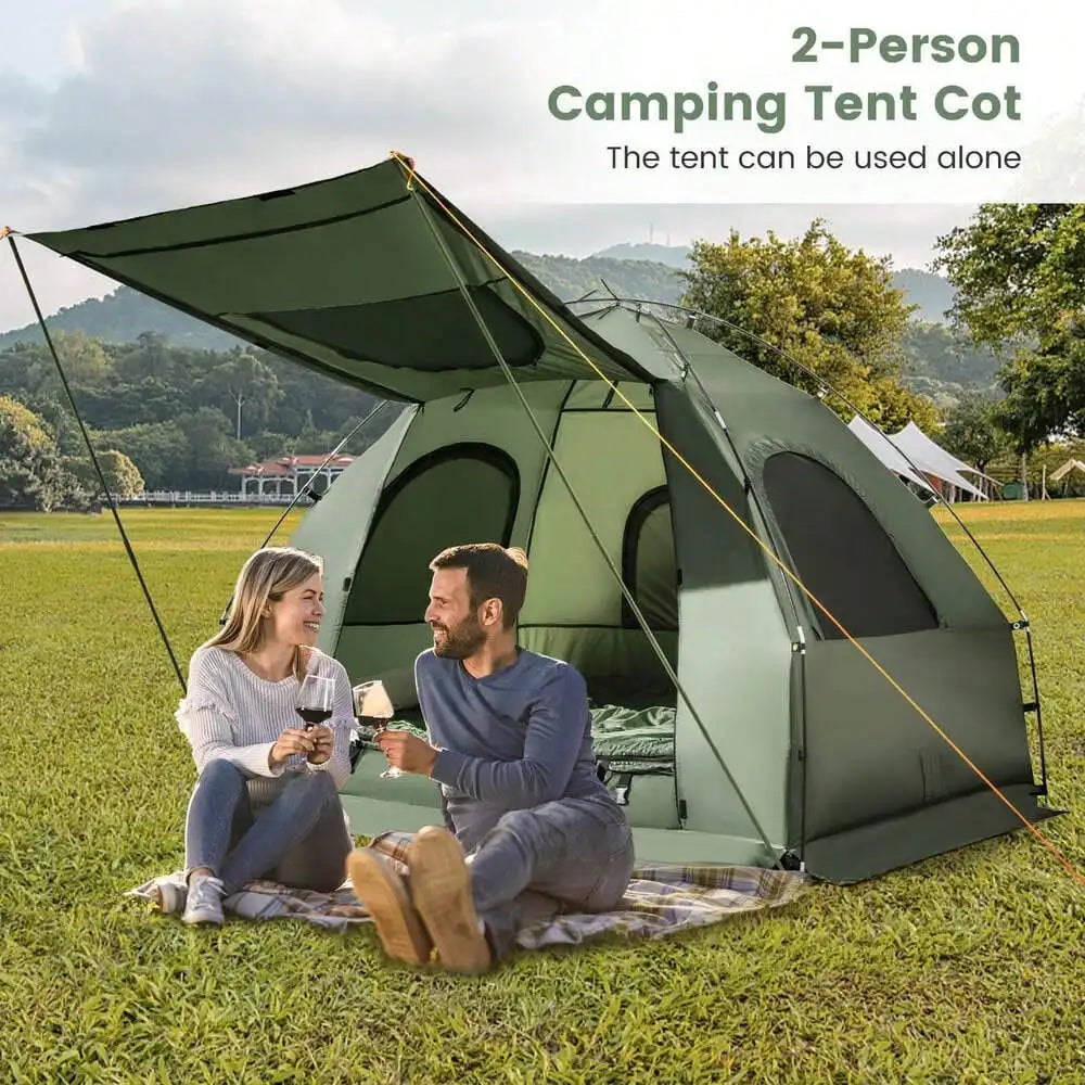 2-Person Pop-Up Tent Cot with Air Mattress & Sleeping Bag