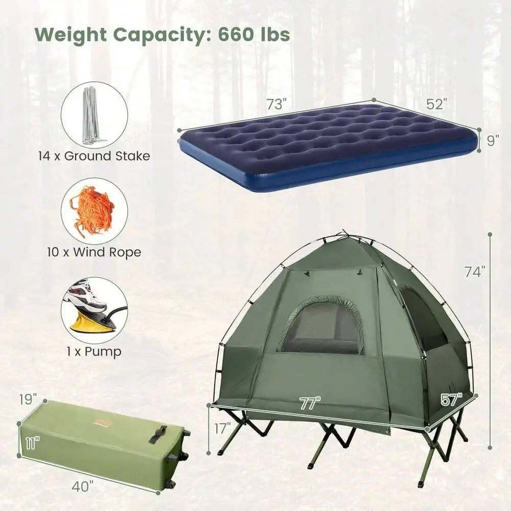2-Person Pop-Up Tent Cot with Air Mattress & Sleeping Bag