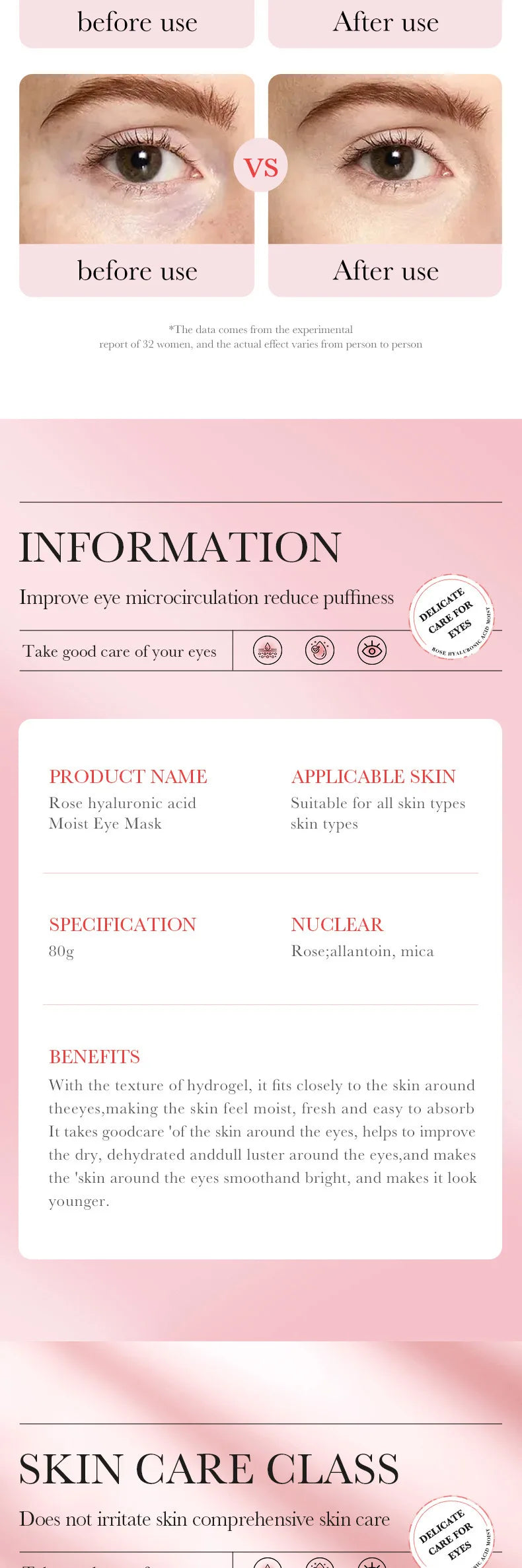 60pcs BIOAQUA Rose Hyaluronic Acid Eye Masks