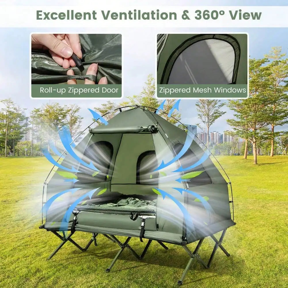 2-Person Pop-Up Tent Cot with Air Mattress & Sleeping Bag