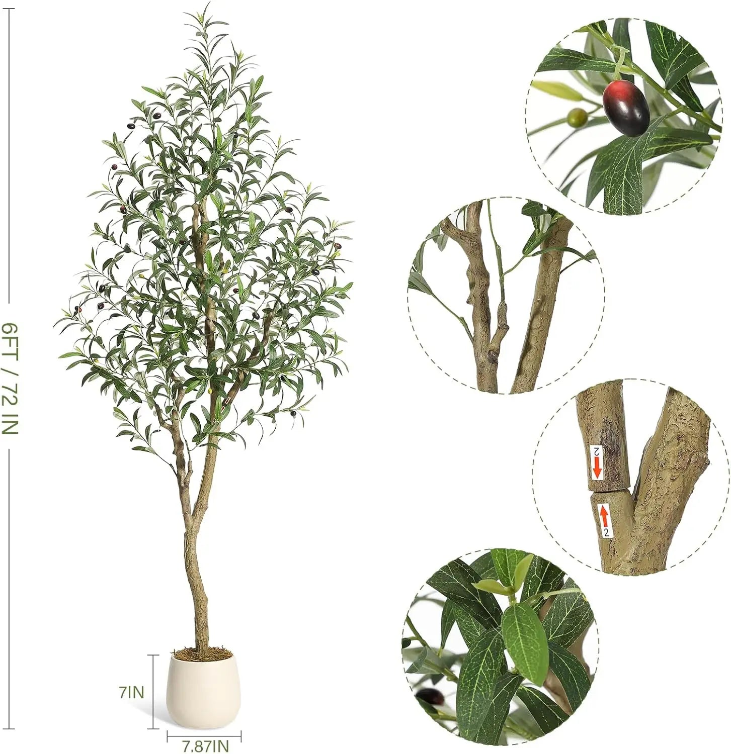 5-7ft Artificial Olive Tree with White Planter