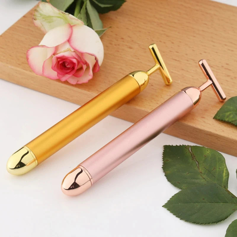 24K Gold T-Shape Vibrating Face Roller