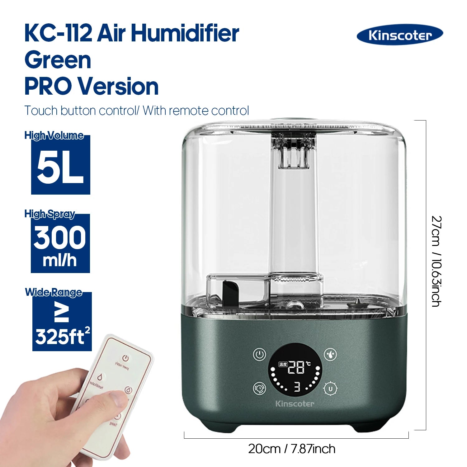 KINSCOTER 3L Air Humidifier with Remote & Timer