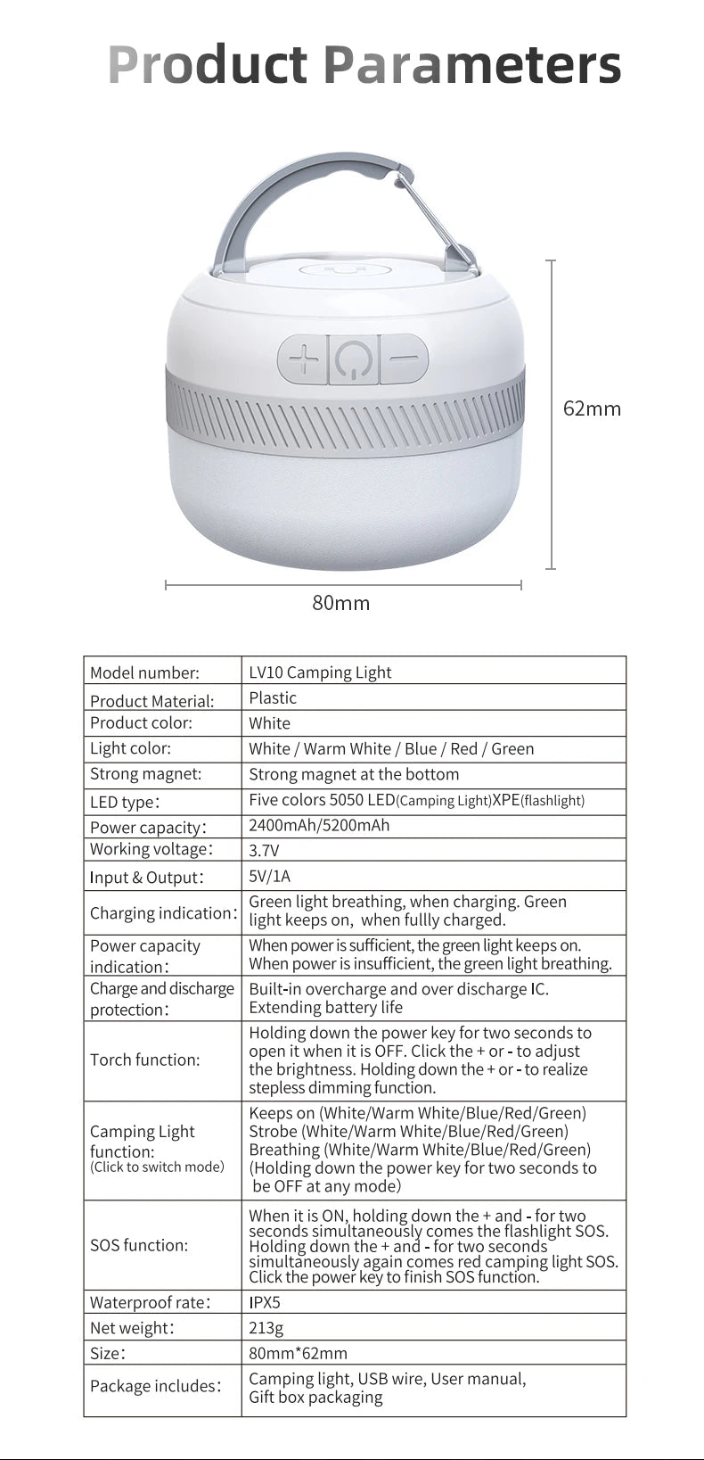 LV10 Rechargeable Outdoor LED Camping Lantern