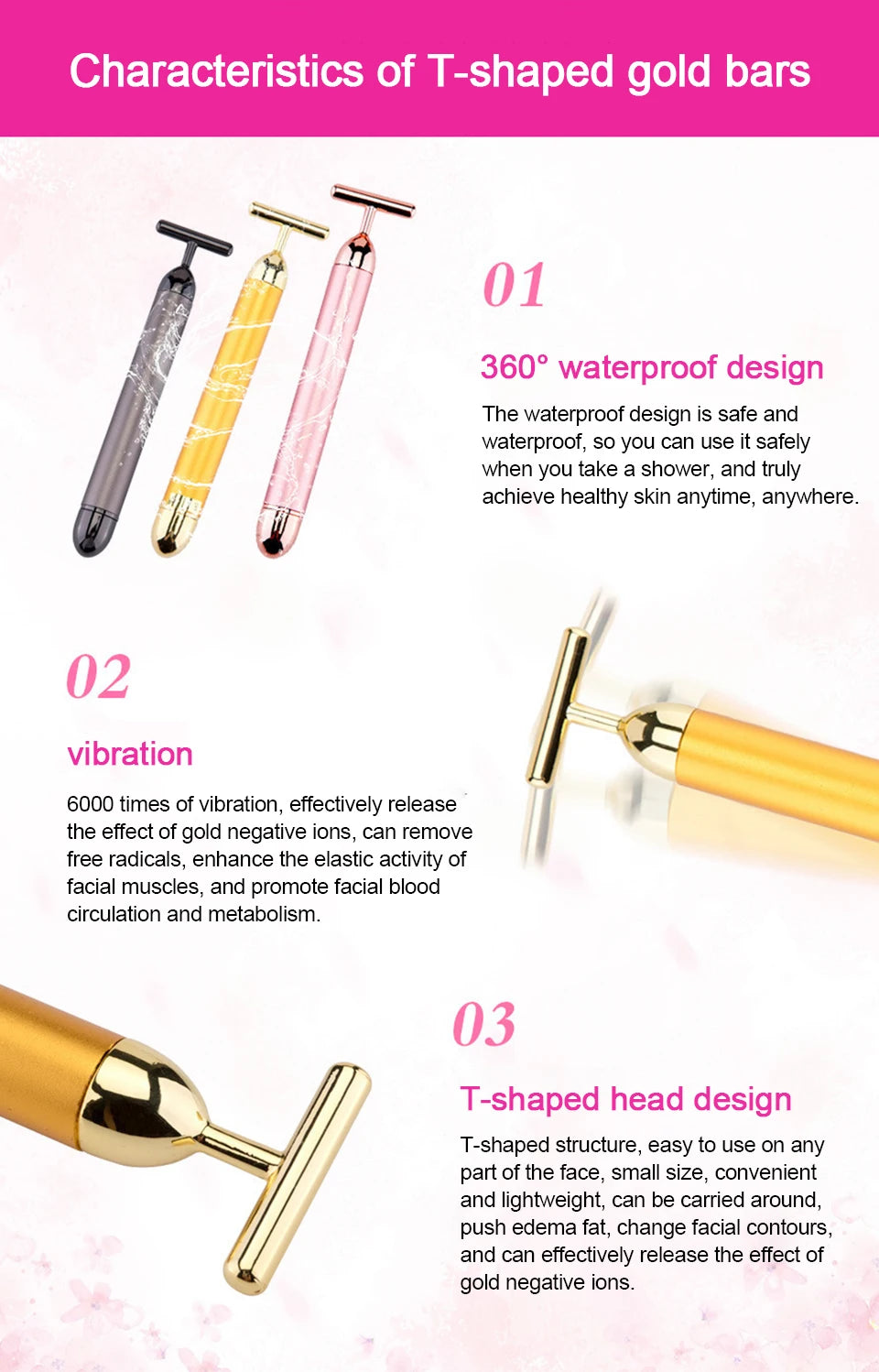 24K Gold T-Shape Vibrating Face Roller