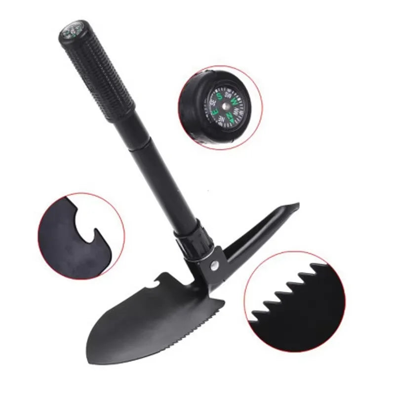 Foldable Truck-Mounted Camping Shovel with Compass