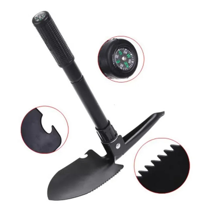 Foldable Truck-Mounted Camping Shovel with Compass