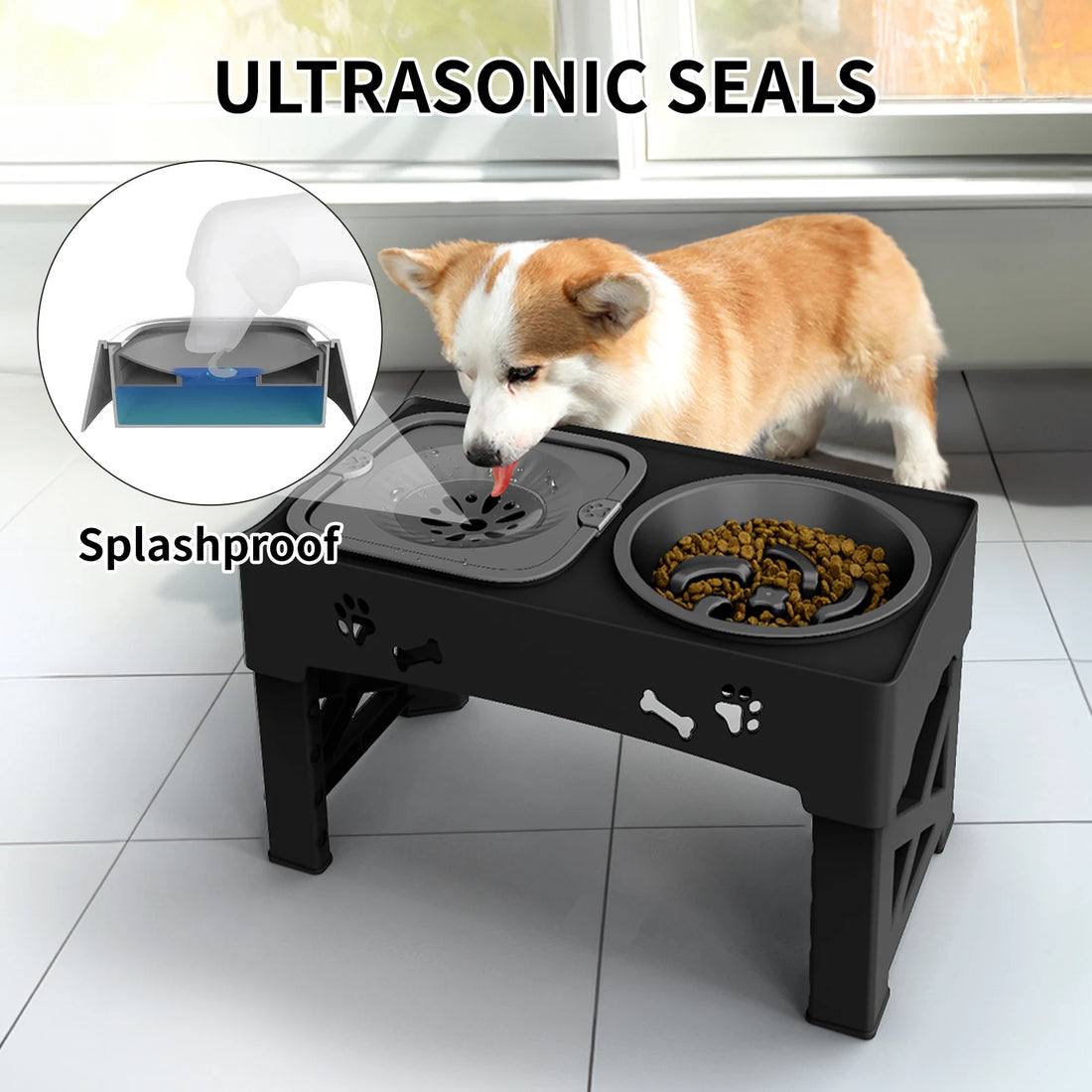 3-in-1 Adjustable Height Pet Feeder with Double Bowls