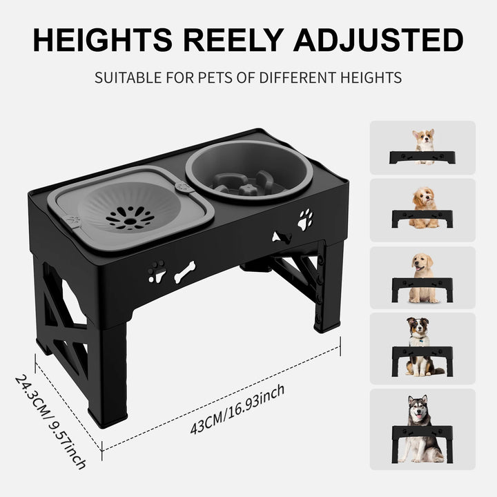 3-in-1 Adjustable Height Pet Feeder with Double Bowls