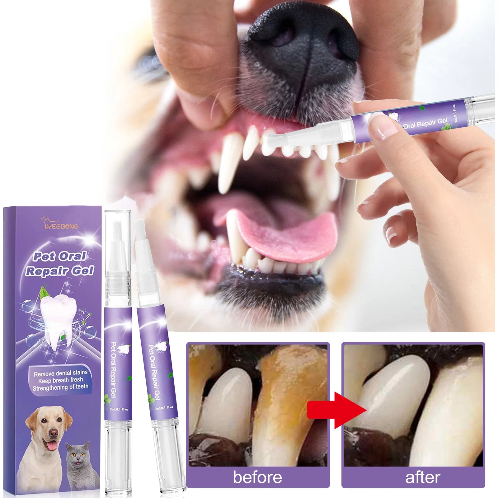 2pcs Pet Teeth Cleaning Pen with Oral Gel